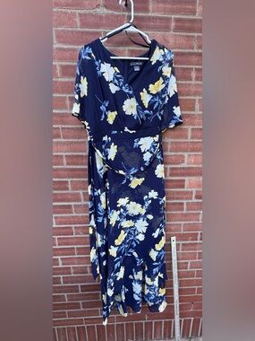 Jessica Howard Y2K Navy Yellow Floral Faux Wrap Maxi Dress 16
